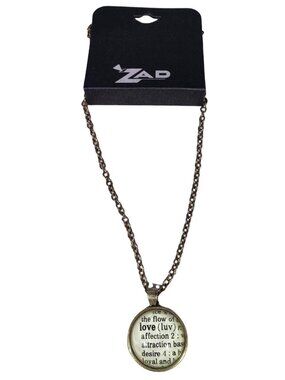 ZAD Necklace Gold Cream LOVE Definition Dictionary Pendant Brass Bronze